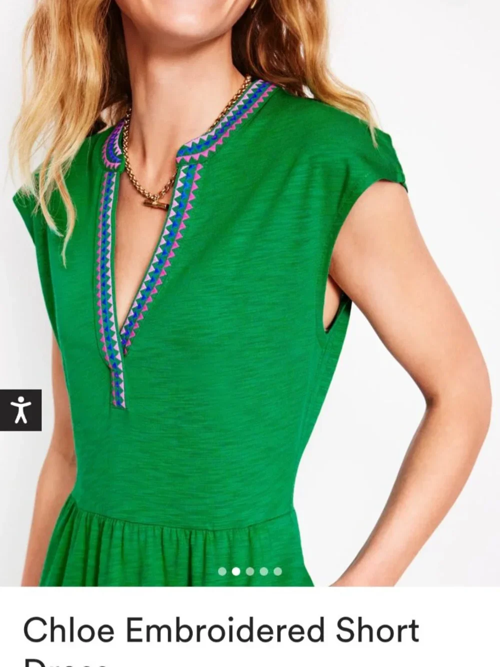 Boden: Chloe Embroidered Short Dress in Rich Emerald - Picture 2 of 7